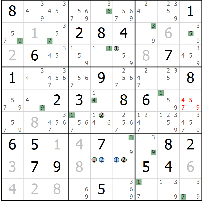 Position des candidats pour la solution de la Gr 74 page 77 du magazine de sudoku Suprême n° 033