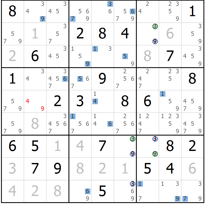 Position des candidats pour la solution de la Gr 74 page 77 du magazine de sudoku Suprême n° 033