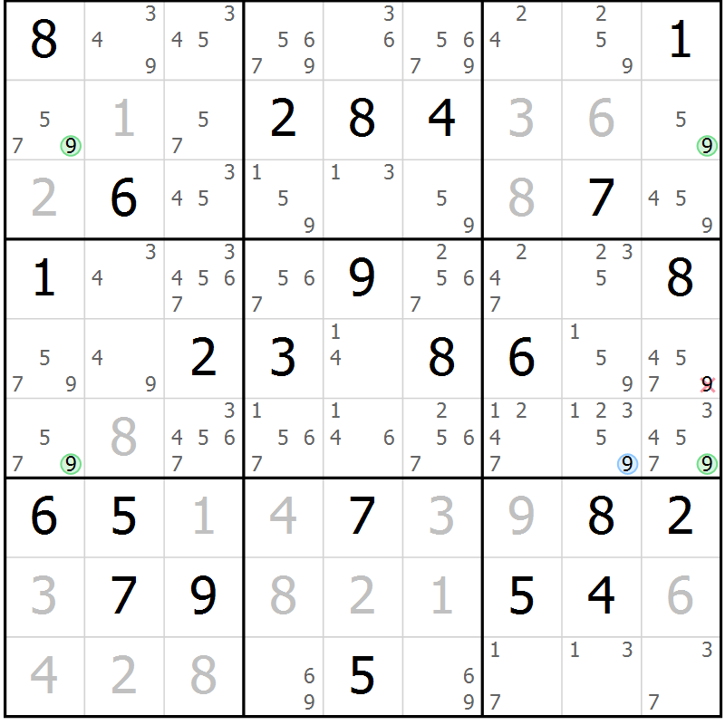 Position des candidats pour la solution de la Gr 74 page 77 du magazine de sudoku Suprême n° 033