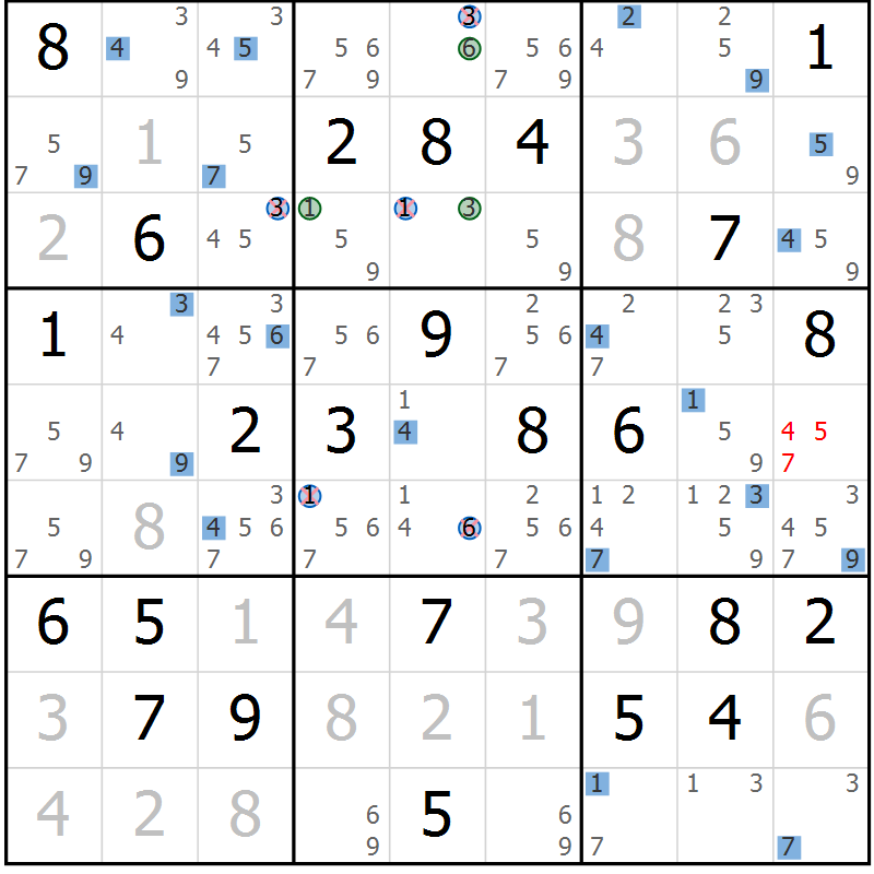 Position des candidats pour la solution de la Gr 74 page 77 du magazine de sudoku Suprême n° 033