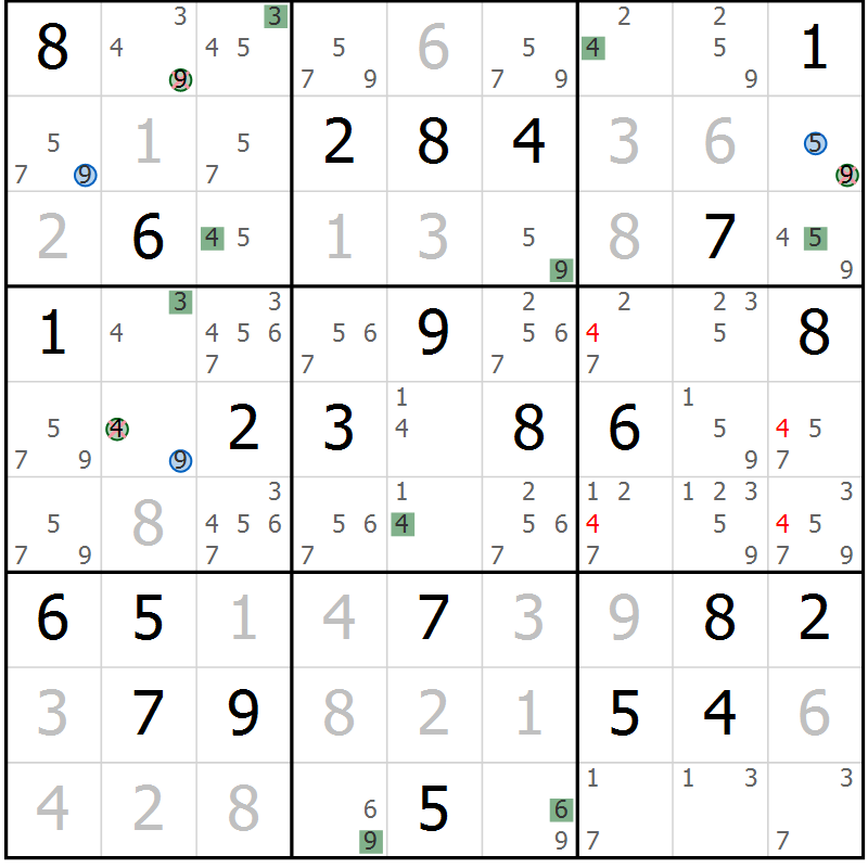 Position des candidats pour la solution de la Gr 74 page 77 du magazine de sudoku Suprême n° 033