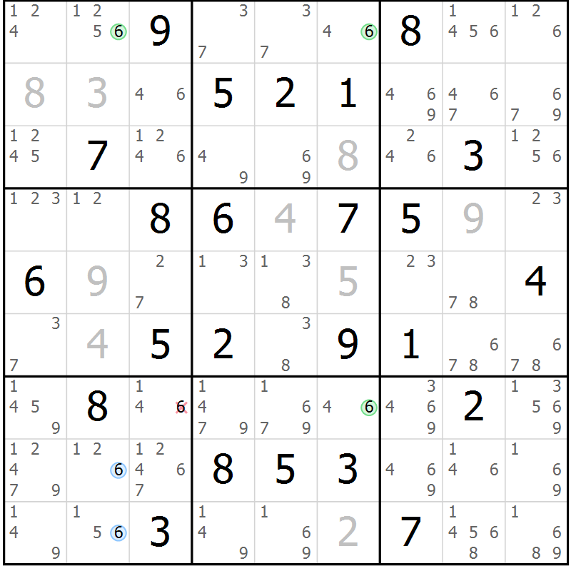 Position des candidats pour la solution de la Gr 75 page 78 du magazine de sudoku Suprême n° 033