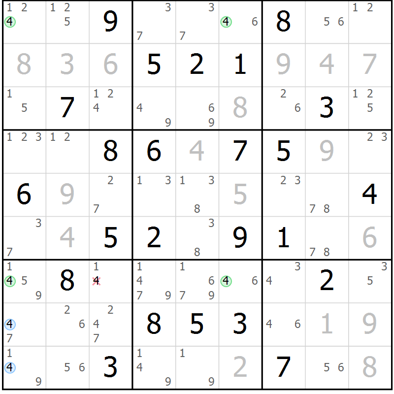 Position des candidats pour la solution de la Gr 75 page 78 du magazine de sudoku Suprême n° 033