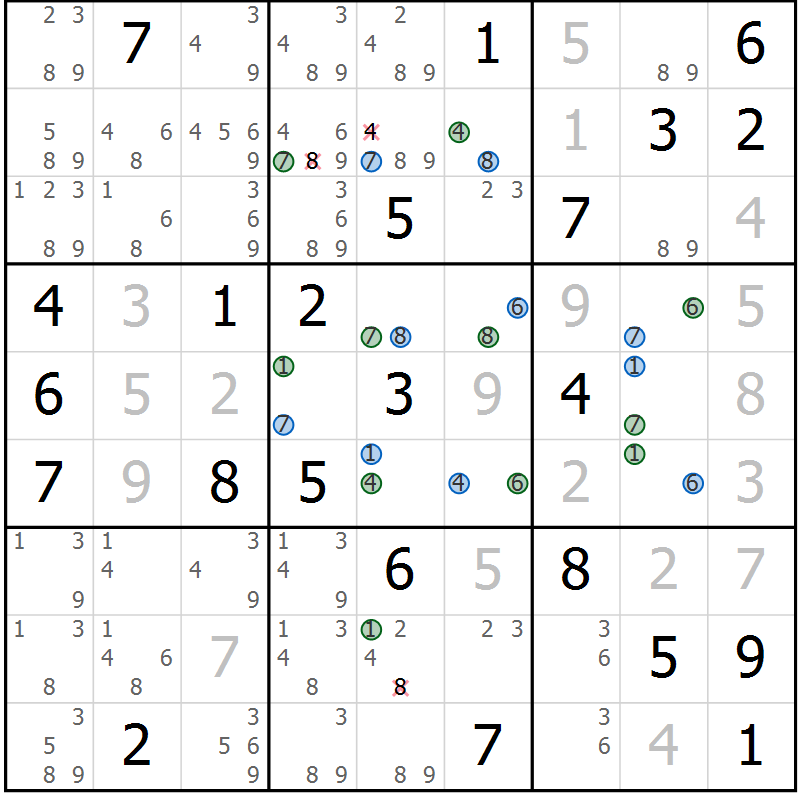 Position des candidats pour la solution de la Gr 76 page 79 du magazine de sudoku Suprême n° 033