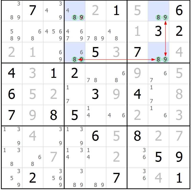 Position des candidats pour la solution de la Gr 76 page 79 du magazine de sudoku Suprême n° 033