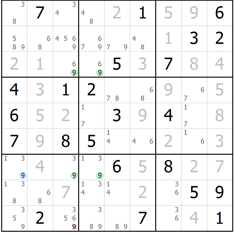 Position des candidats pour la solution de la Gr 76 page 79 du magazine de sudoku Suprême n° 033