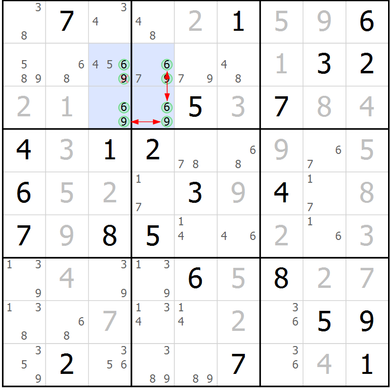 Position des candidats pour la solution de la Gr 76 page 79 du magazine de sudoku Suprême n° 033
