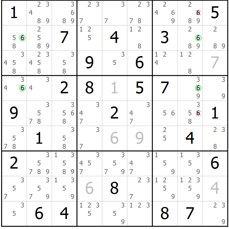 Position des candidats pour la solution de la Gr 77 page 80 du magazine de sudoku Suprême n° 033