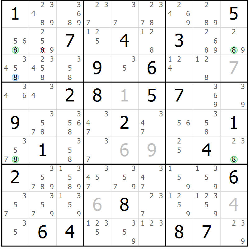 Position des candidats pour la solution de la Gr 77 page 80 du magazine de sudoku Suprême n° 033