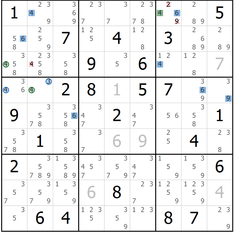 Position des candidats pour la solution de la Gr 77 page 80 du magazine de sudoku Suprême n° 033