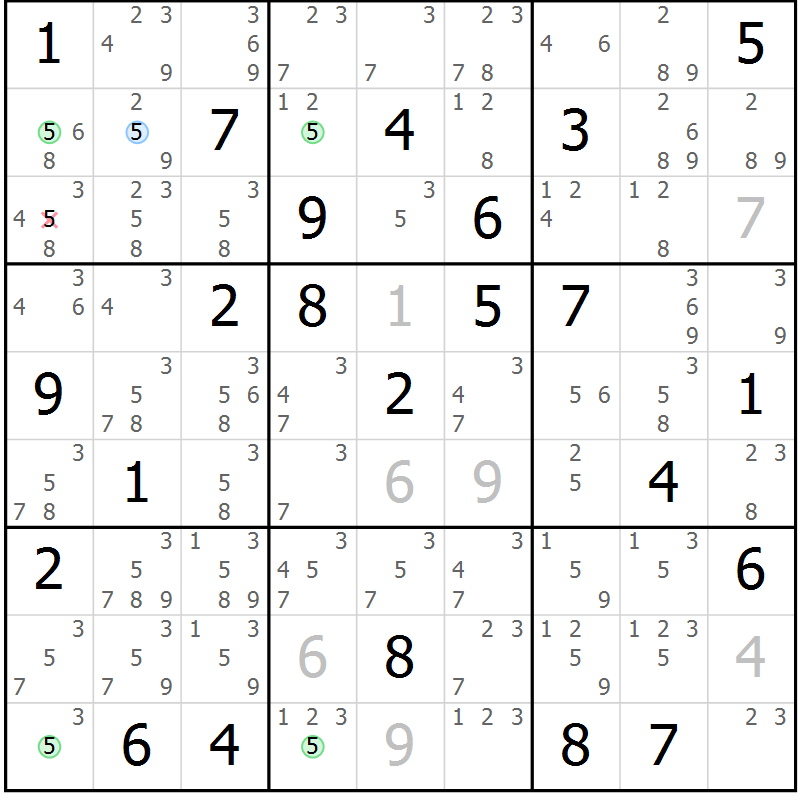 Position des candidats pour la solution de la Gr 77 page 80 du magazine de sudoku Suprême n° 033
