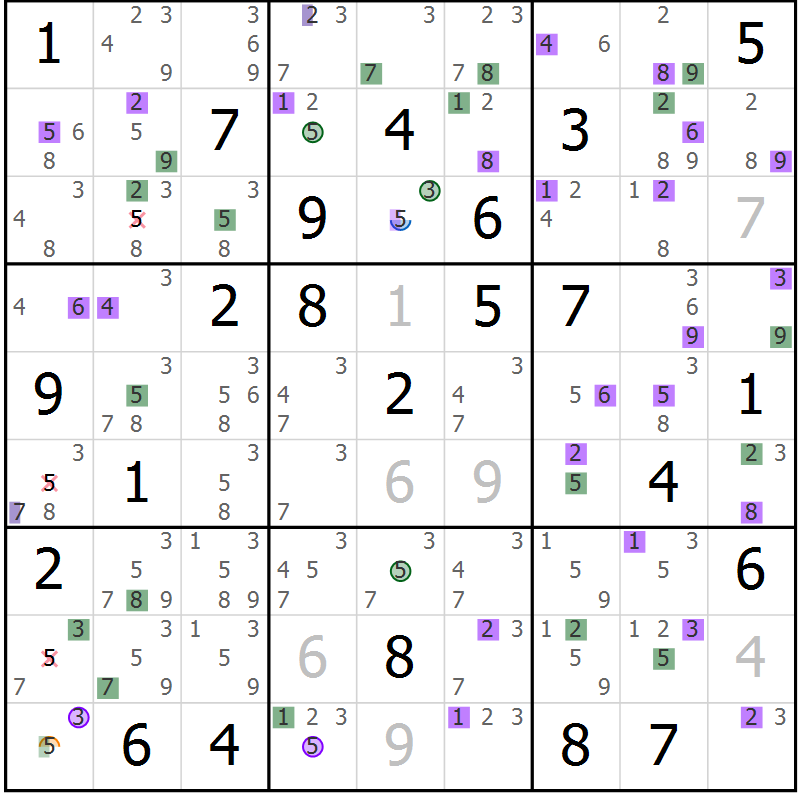 Position des candidats pour la solution de la Gr 77 page 80 du magazine de sudoku Suprême n° 033