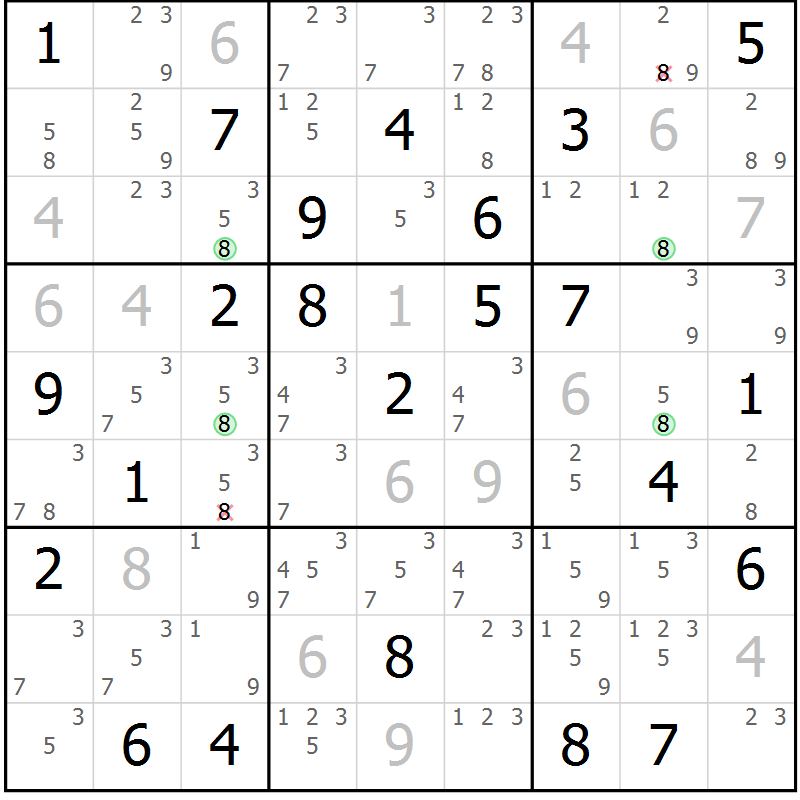 Position des candidats pour la solution de la Gr 77 page 80 du magazine de sudoku Suprême n° 033