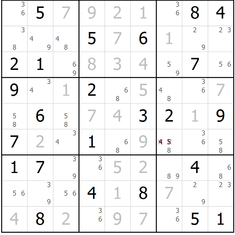 Position des candidats pour la solution de la Gr 78 page 81 du magazine de sudoku Suprême n° 033