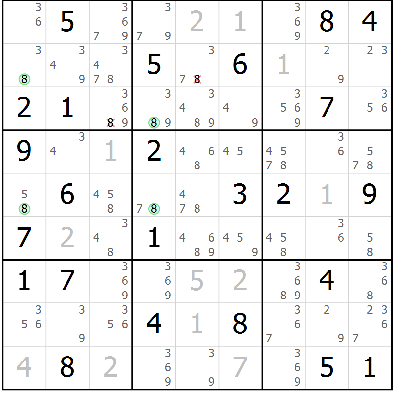 Position des candidats pour la solution de la Gr 78 page 81 du magazine de sudoku Suprême n° 033