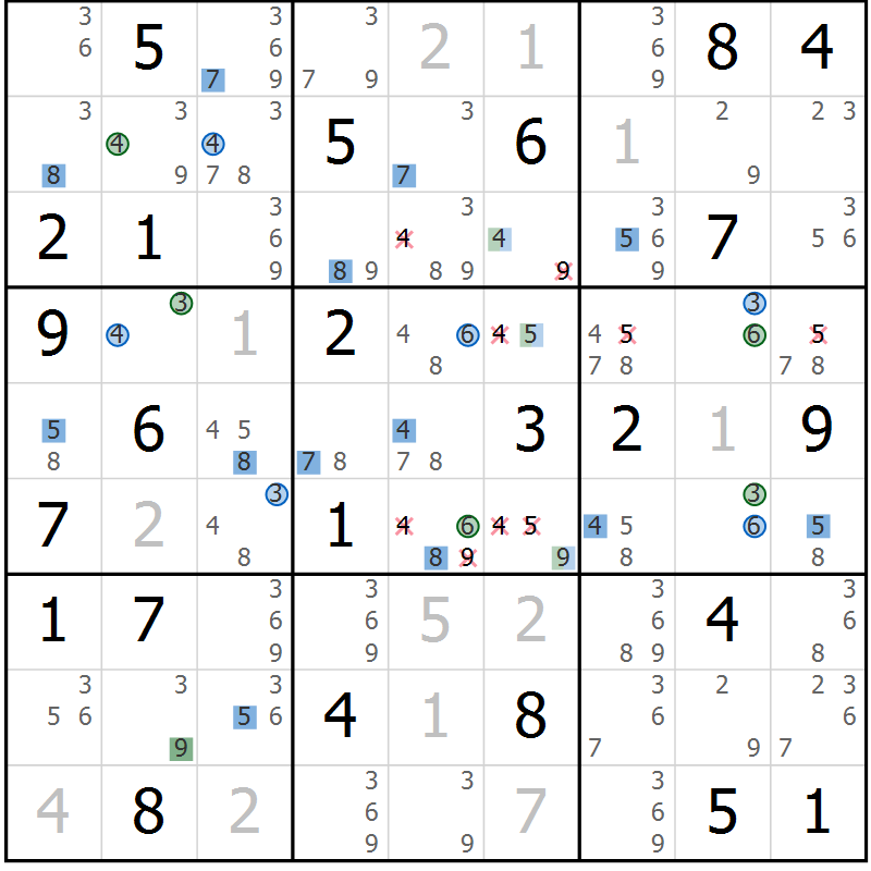 Position des candidats pour la solution de la Gr 78 page 81 du magazine de sudoku Suprême n° 033