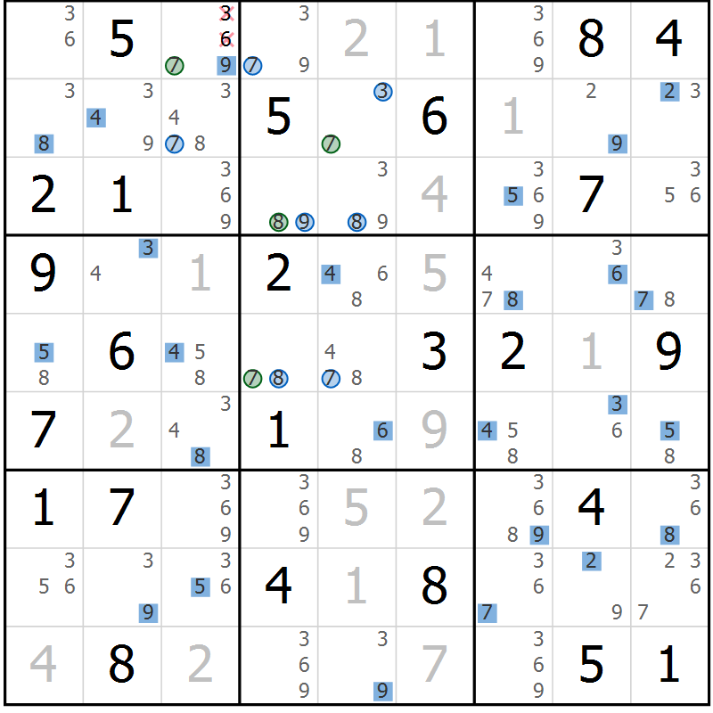 Position des candidats pour la solution de la Gr 78 page 81 du magazine de sudoku Suprême n° 033