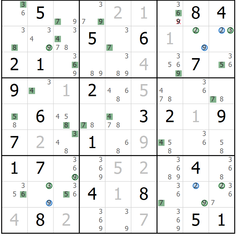 Position des candidats pour la solution de la Gr 78 page 81 du magazine de sudoku Suprême n° 033