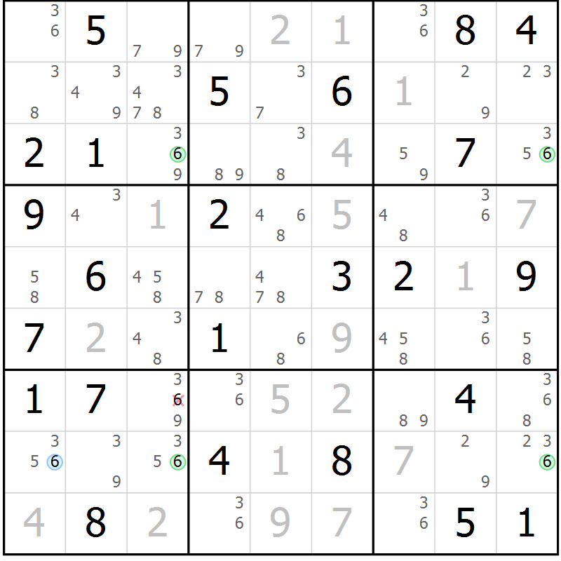 Position des candidats pour la solution de la Gr 78 page 81 du magazine de sudoku Suprême n° 033