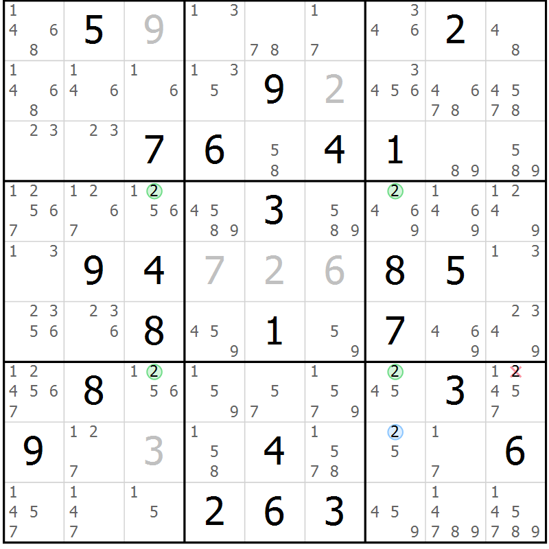 Position des candidats pour la solution de la Gr 79 page 82 du magazine de sudoku Suprême n° 033