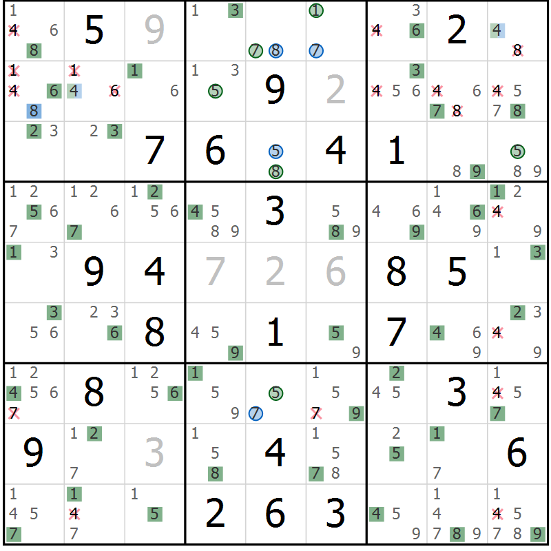 Position des candidats pour la solution de la Gr 79 page 82 du magazine de sudoku Suprême n° 033
