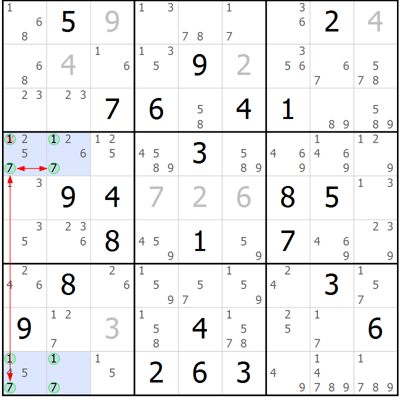 Position des candidats pour la solution de la Gr 79 page 82 du magazine de sudoku Suprême n° 033