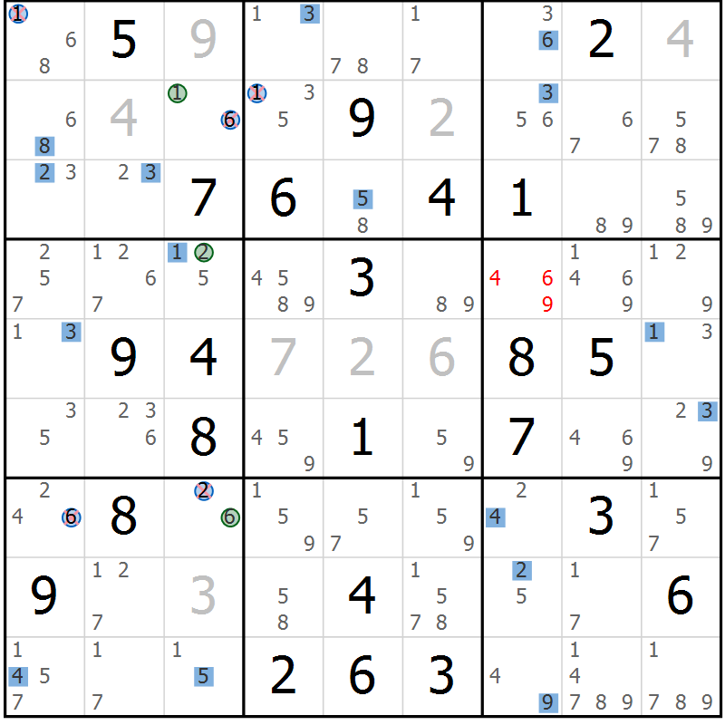Position des candidats pour la solution de la Gr 79 page 82 du magazine de sudoku Suprême n° 033