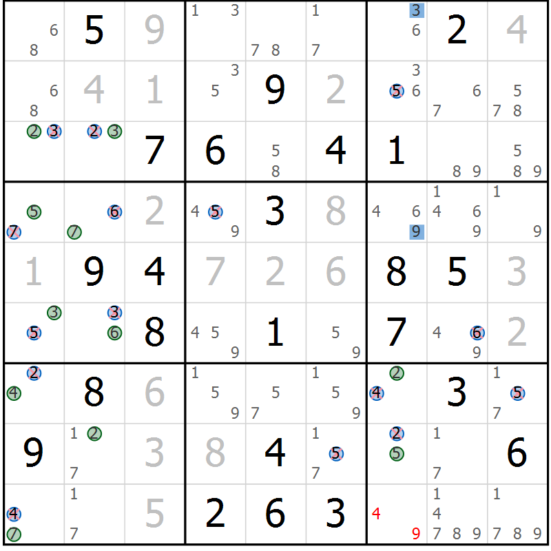 Position des candidats pour la solution de la Gr 79 page 82 du magazine de sudoku Suprême n° 033