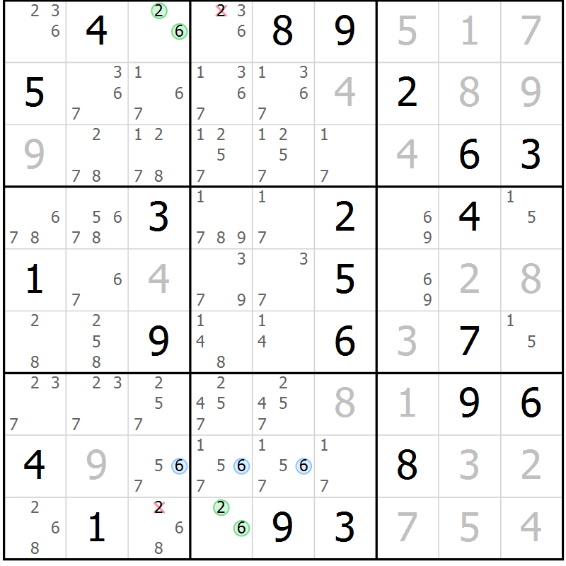 Position des candidats pour la solution de la Gr 8 page 11 du magazine de sudoku Suprême n° 033