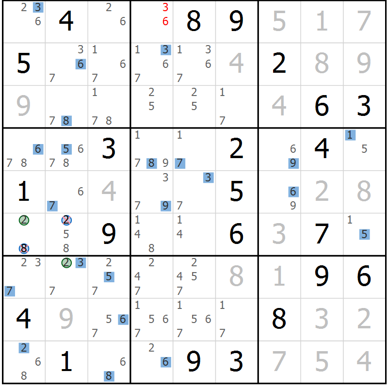 Position des candidats pour la solution de la Gr 8 page 11 du magazine de sudoku Suprême n° 033