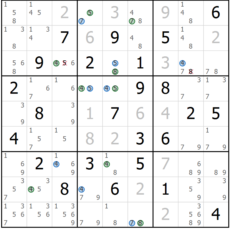 Position des candidats pour la solution de la Gr 80 page 83 du magazine de sudoku Suprême n° 033