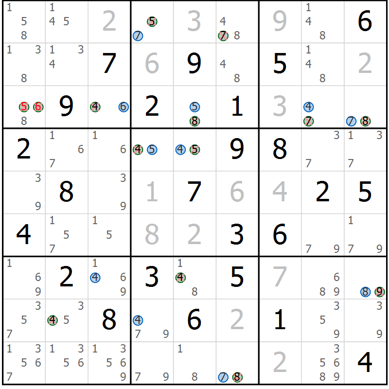 Position des candidats pour la solution de la Gr 80 page 83 du magazine de sudoku Suprême n° 033