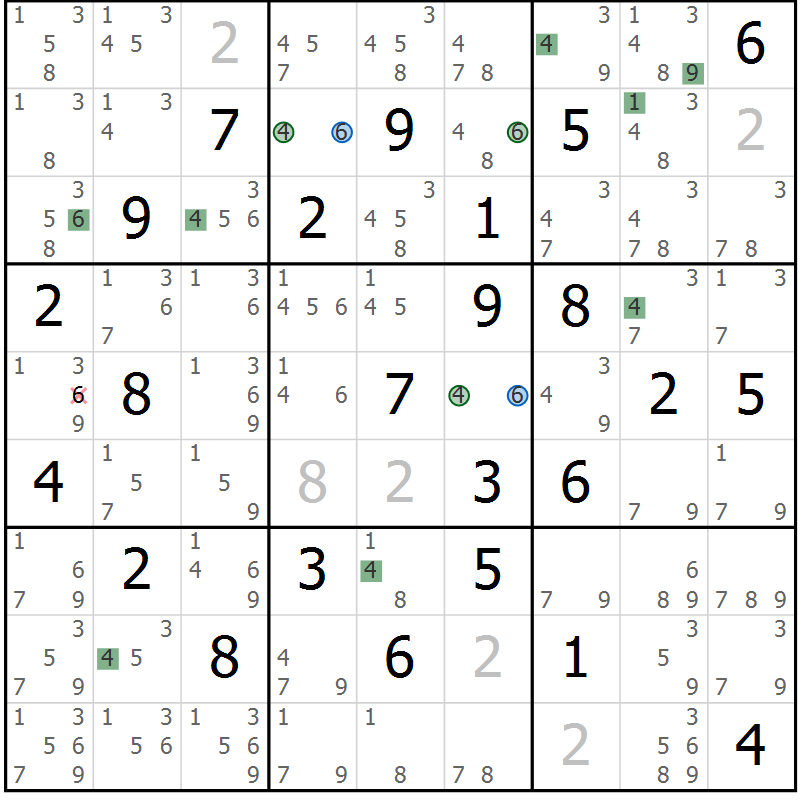 Position des candidats pour la solution de la Gr 80 page 83 du magazine de sudoku Suprême n° 033