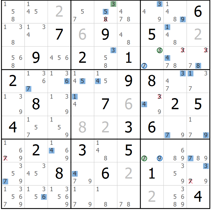 Position des candidats pour la solution de la Gr 80 page 83 du magazine de sudoku Suprême n° 033