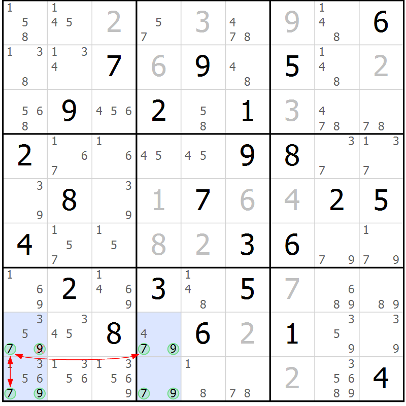 Position des candidats pour la solution de la Gr 80 page 83 du magazine de sudoku Suprême n° 033