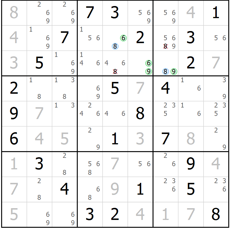 Position des candidats pour la solution de la Gr 81 page 84 du magazine de sudoku Suprême n° 033