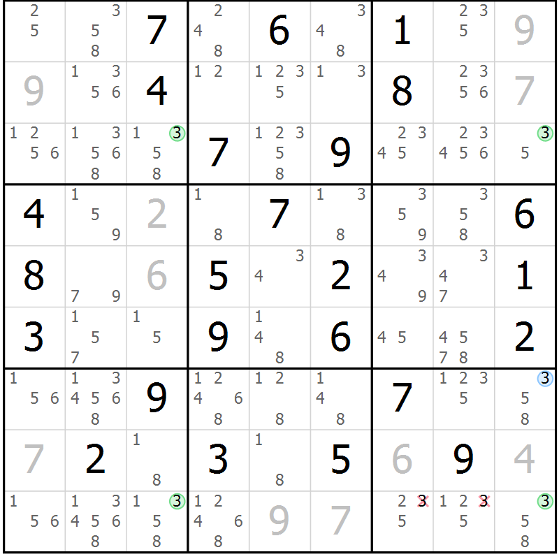 Position des candidats pour la solution de la Gr 82 page 85 du magazine de sudoku Suprême n° 033