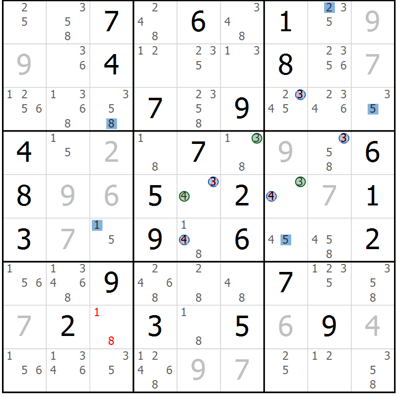 Position des candidats pour la solution de la Gr 82 page 85 du magazine de sudoku Suprême n° 033