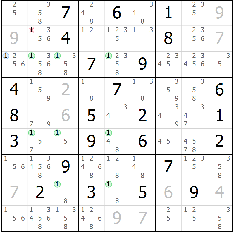 Position des candidats pour la solution de la Gr 82 page 85 du magazine de sudoku Suprême n° 033