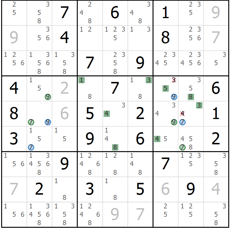 Position des candidats pour la solution de la Gr 82 page 85 du magazine de sudoku Suprême n° 033