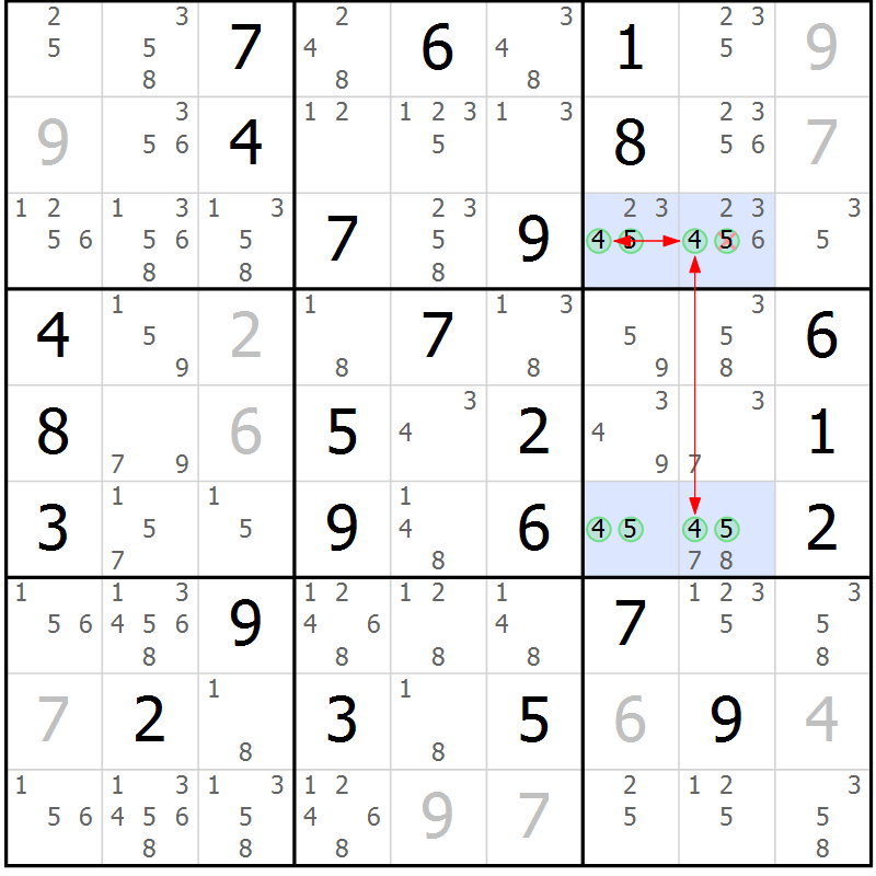 Position des candidats pour la solution de la Gr 82 page 85 du magazine de sudoku Suprême n° 033