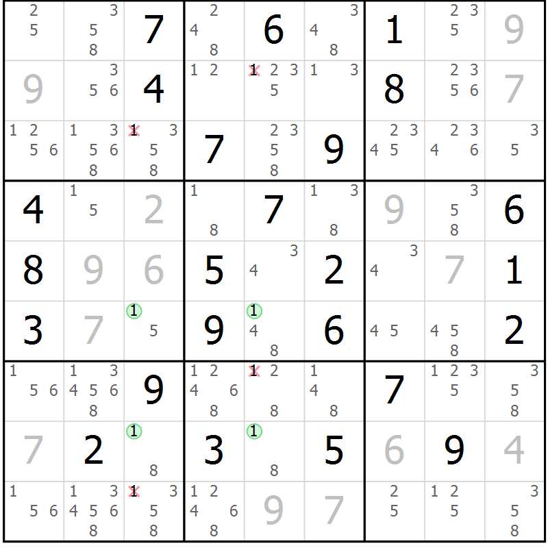 Position des candidats pour la solution de la Gr 82 page 85 du magazine de sudoku Suprême n° 033
