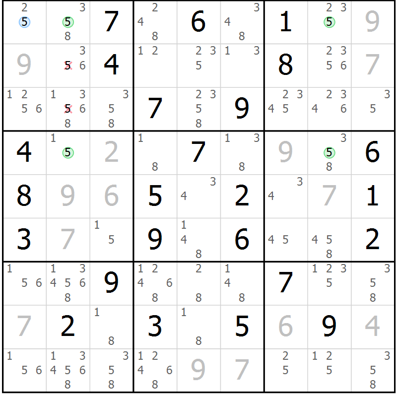 Position des candidats pour la solution de la Gr 82 page 85 du magazine de sudoku Suprême n° 033
