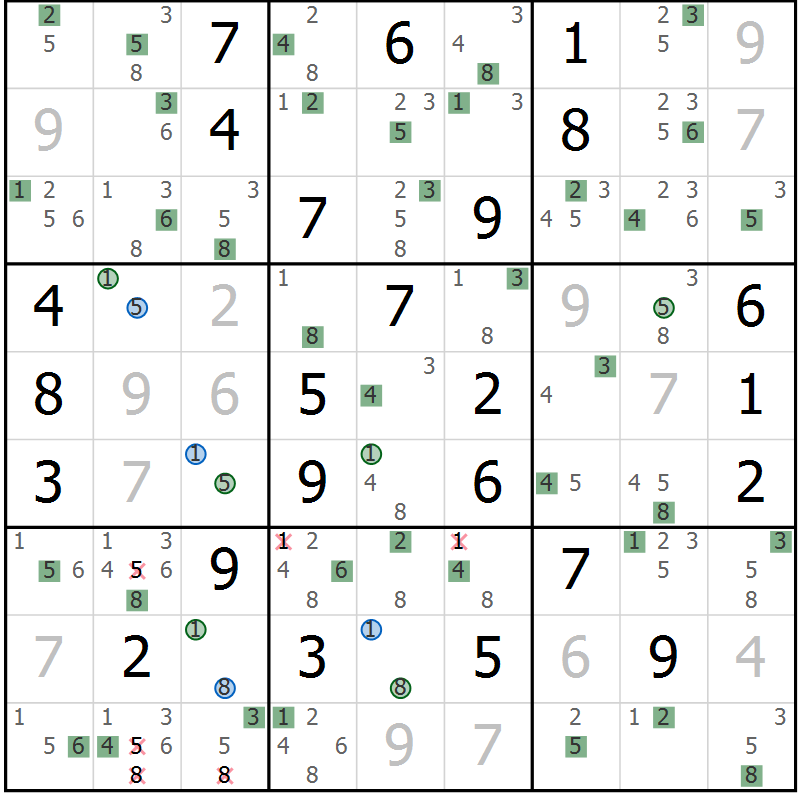Position des candidats pour la solution de la Gr 82 page 85 du magazine de sudoku Suprême n° 033