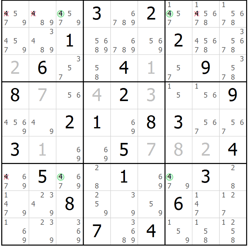 Position des candidats pour la solution de la Gr 83 page 86 du magazine de sudoku Suprême n° 033