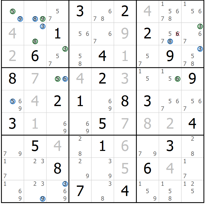 Position des candidats pour la solution de la Gr 83 page 86 du magazine de sudoku Suprême n° 033