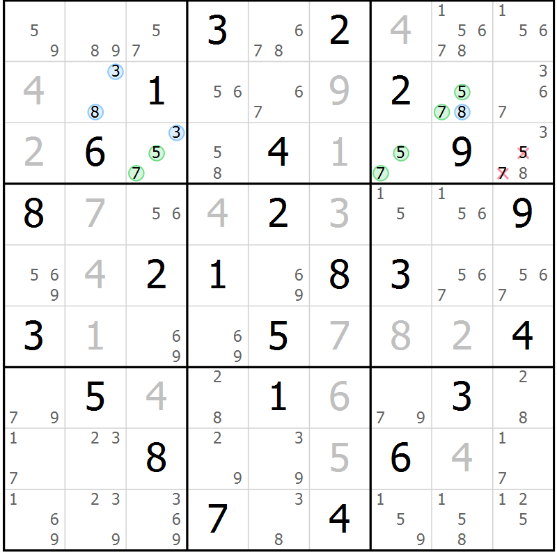 Position des candidats pour la solution de la Gr 83 page 86 du magazine de sudoku Suprême n° 033