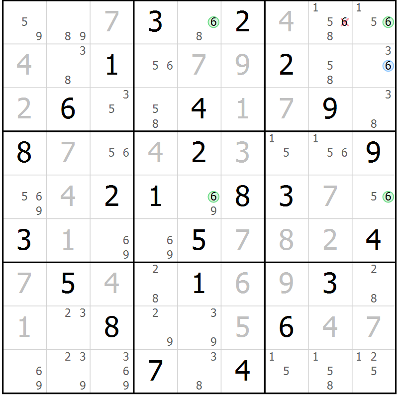Position des candidats pour la solution de la Gr 83 page 86 du magazine de sudoku Suprême n° 033