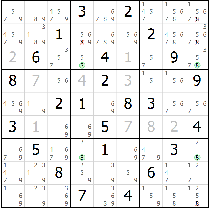 Position des candidats pour la solution de la Gr 83 page 86 du magazine de sudoku Suprême n° 033
