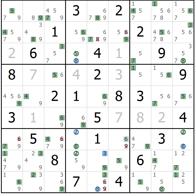 Position des candidats pour la solution de la Gr 83 page 86 du magazine de sudoku Suprême n° 033